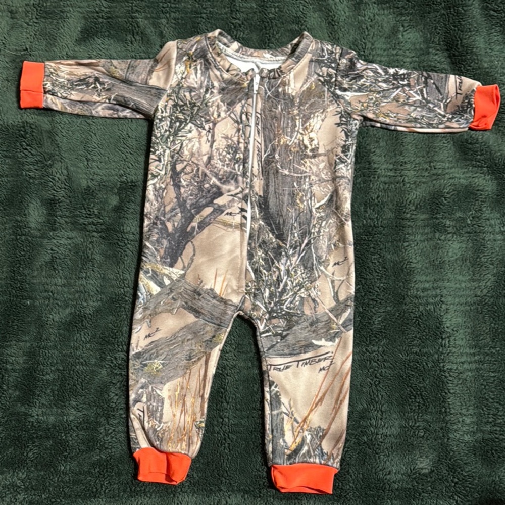 YOU HAD ME AT Camo and blaze zip onesie